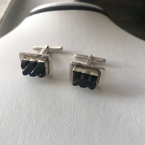 Vintage Cuff links  Sterling 925 Black Turmaline
